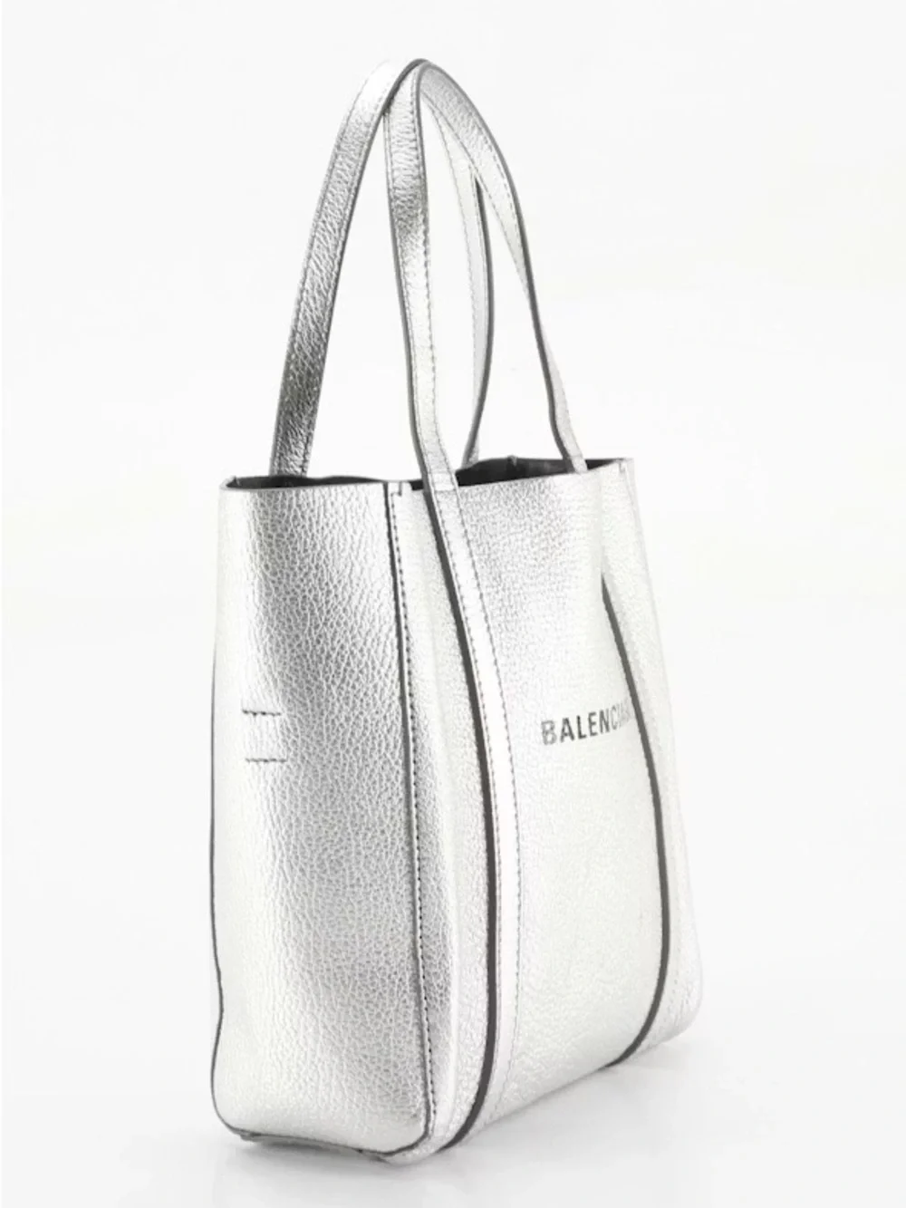 Balenciaga Metallic Silver Leather Tote with Logo - Picture 2 of 8